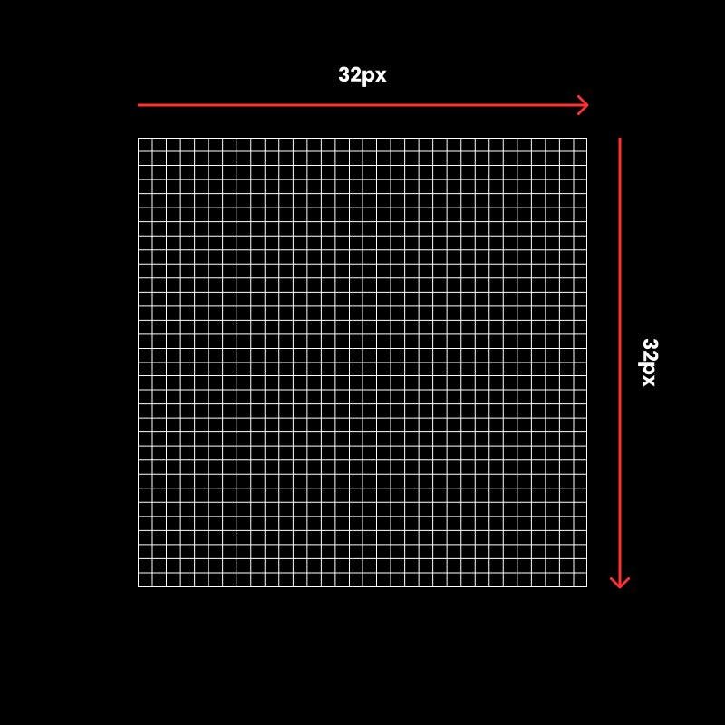 Grid with dimensions on a black background