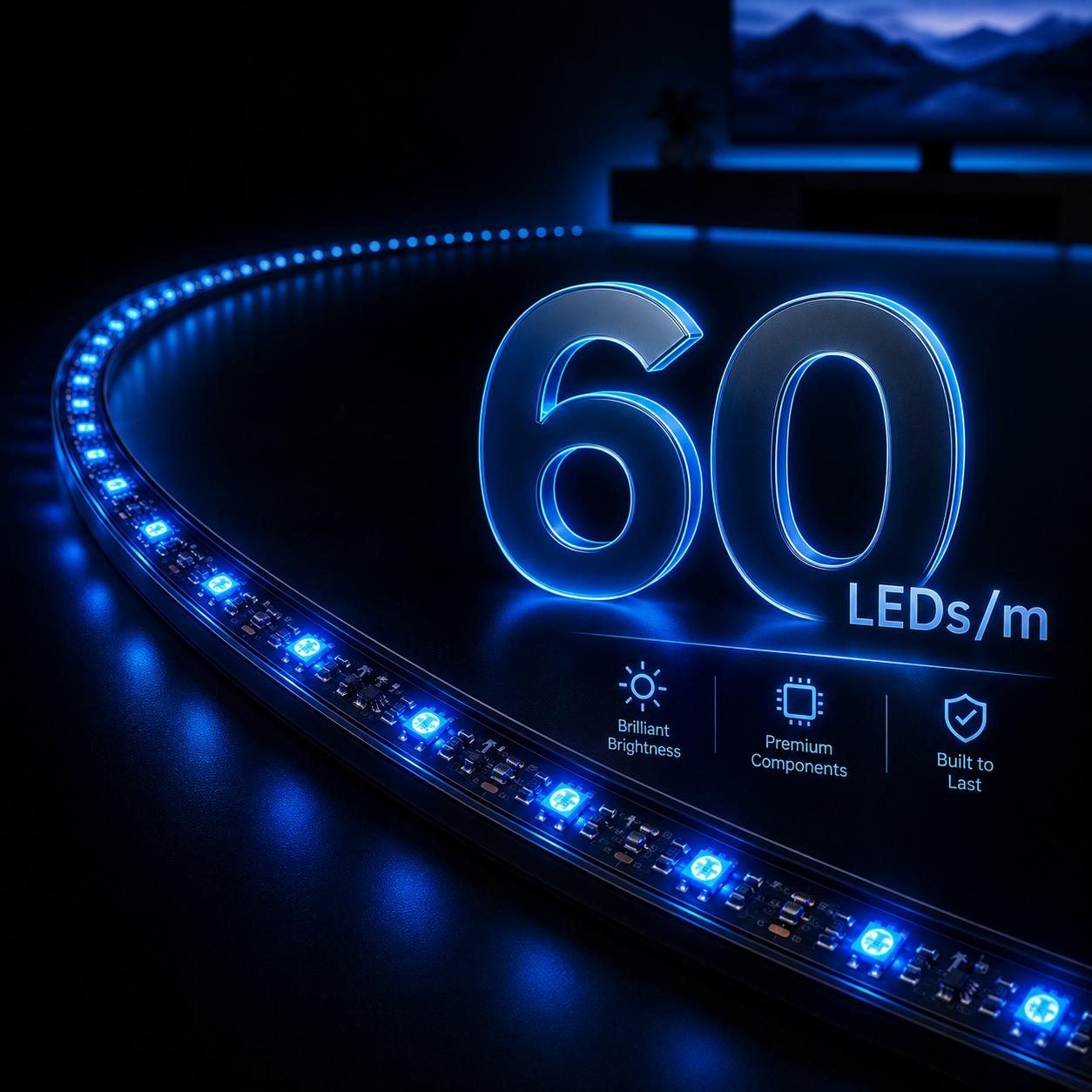 TV backlight LED strip with 60 LEDs per metre for bright consistent lighting