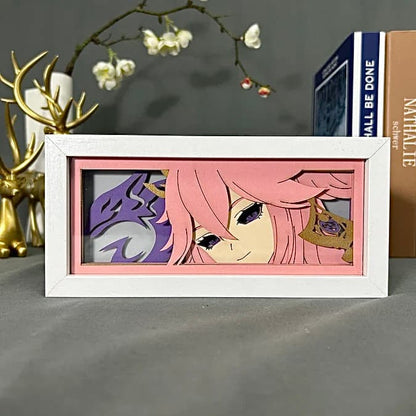 Yae Miko GlowFrame - Genshin Impact - Framed Wall Art by Zyko