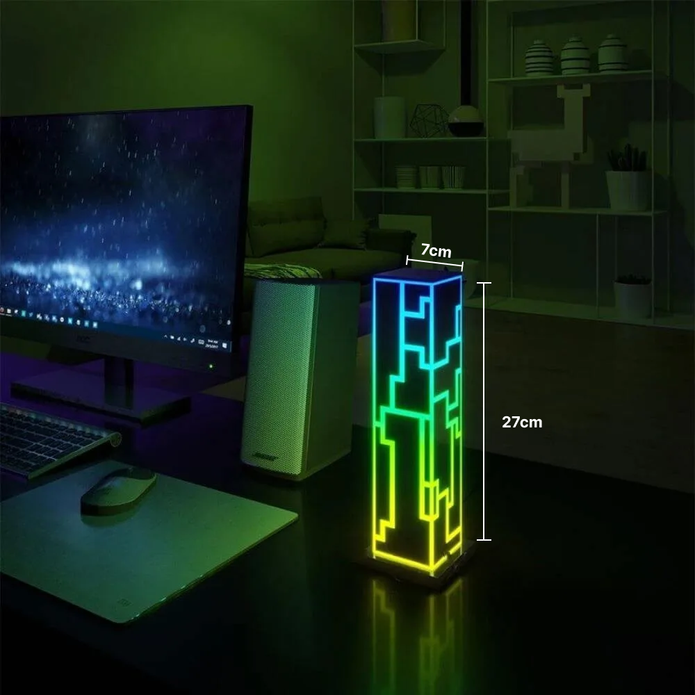 Size diagram of the Aurora RGB lamp showing 7cm by 7cm by 27cm dimensions for smart home lighting placement.