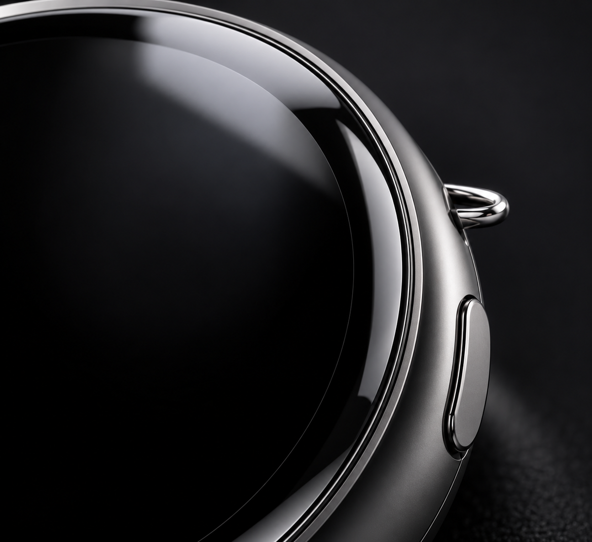 Close-up of compact wearable screen showing its slim circular body and smooth outer finish