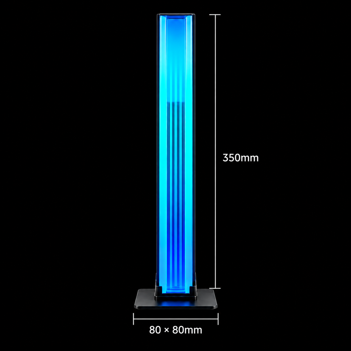 Dimensions of Zyko desk light bars showing 350 mm height and 80 by 80 mm base.