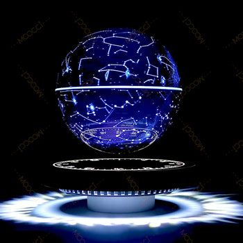 Floating moon lamp rotating mid-air with soft LED lighting, ideal for cozy room or futuristic home interior.