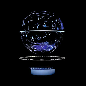 Floating moon lamp rotating mid-air with soft LED lighting, ideal for cozy room or futuristic home interior.