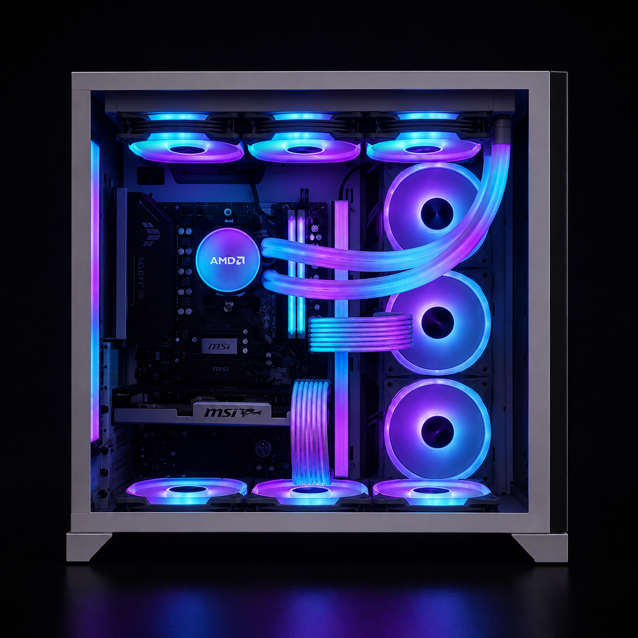 Gaming PC build after RGB cable extension upgrade with ARGB lighting