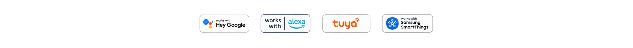 Smart home control logos for Google Home, Alexa, Tuya and Samsung SmartThings