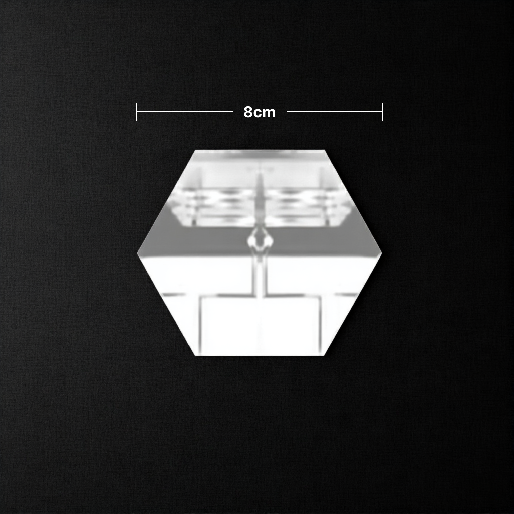 reference image showing measurements and layout for each hexagon mirror sticker with simple installation guide