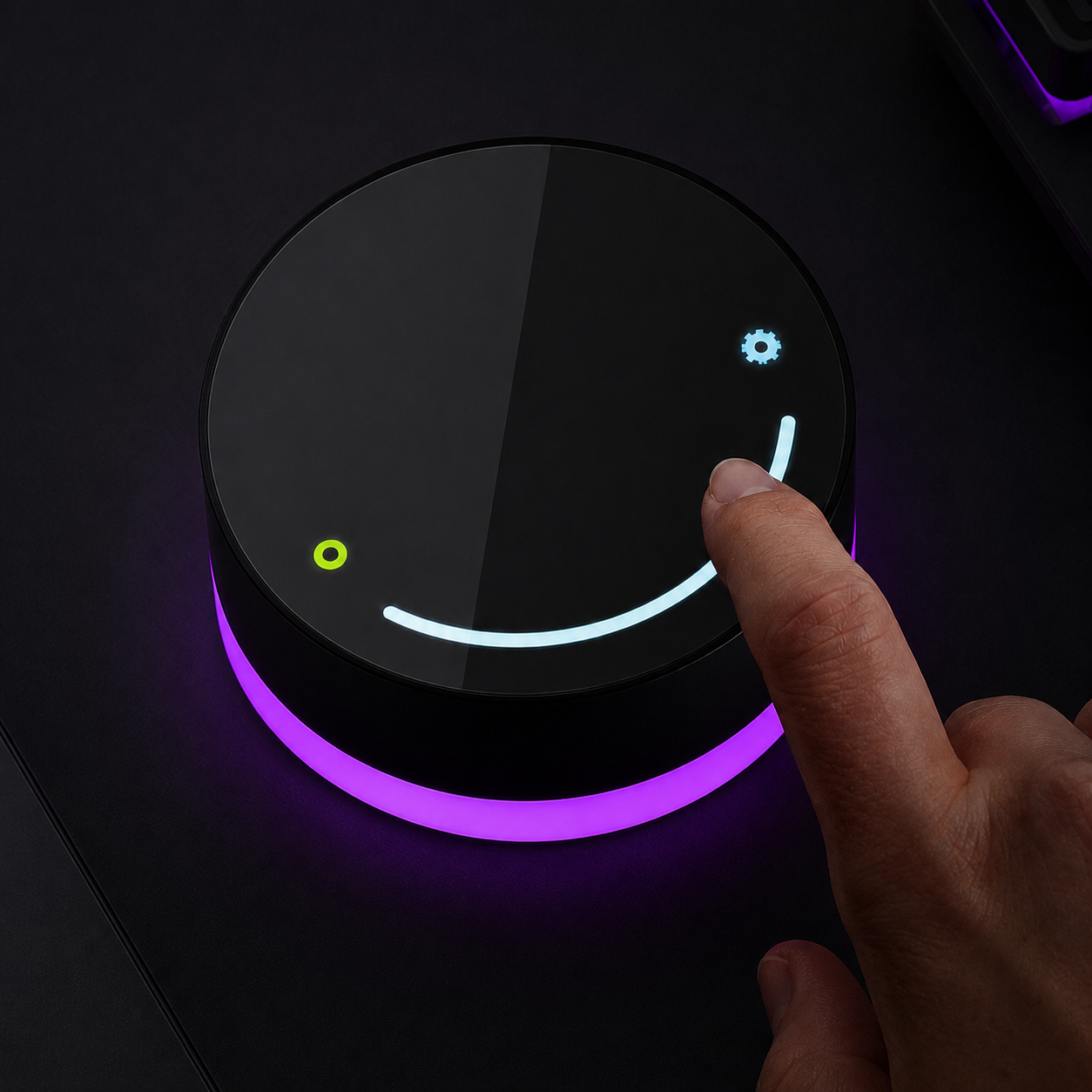 Touch-sensitive wireless monitor light controller with purple LED lighting and magnetic base