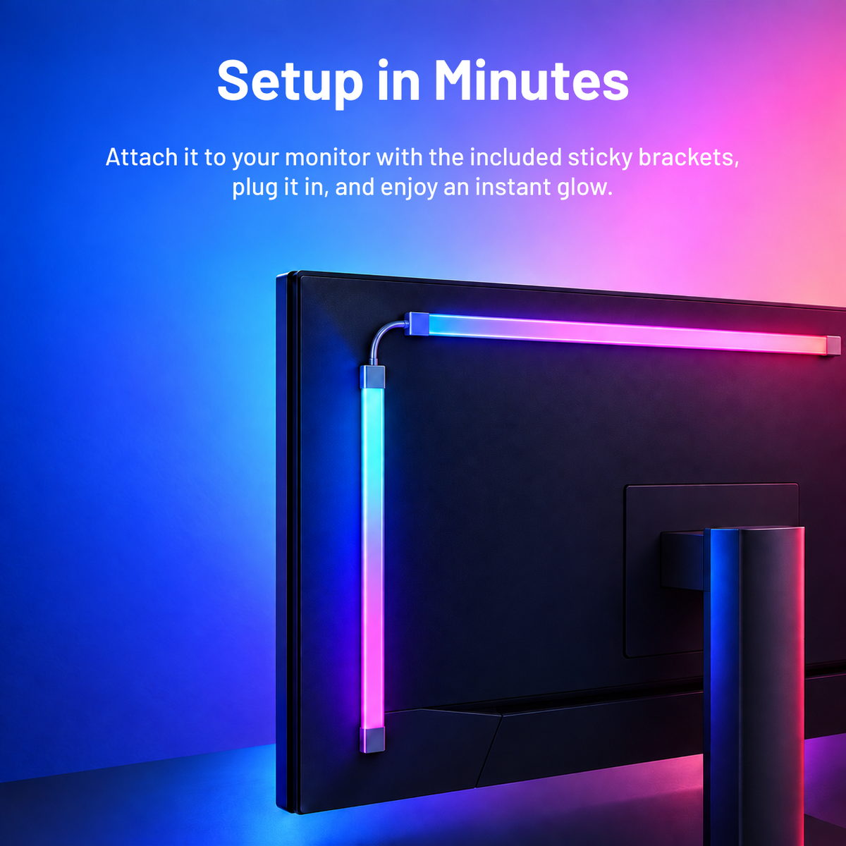 RGB monitor backlight attached to the rear of a monitor using mounting brackets