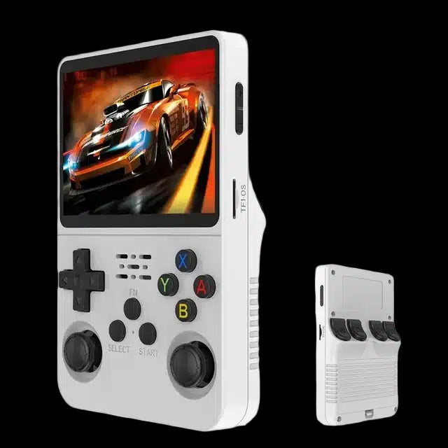 White retro gaming handheld with SD card, nostalgic gaming handheld gift
