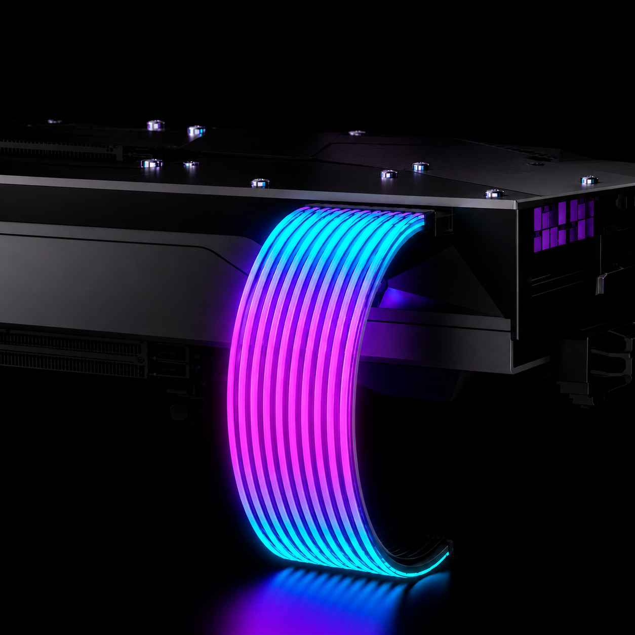 RGB PC cable extension connected to a graphics card with 5V ARGB lighting