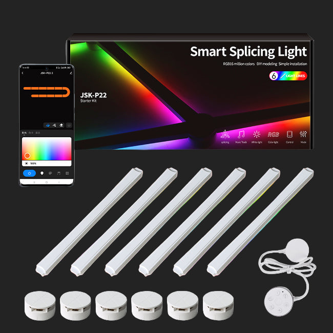 RGB wall light kit showing bars, connectors, and accessories