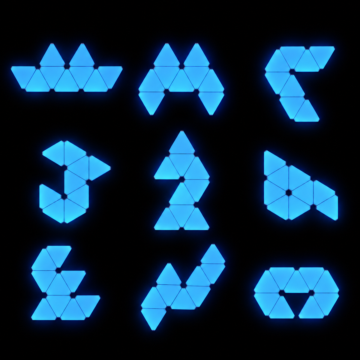 Different triangle LED panel layout ideas for planning a custom wall lighting design