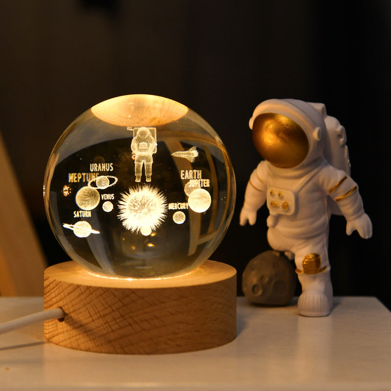 Wooden base crystal ball lamp providing cozy room lighting and minimalist design
