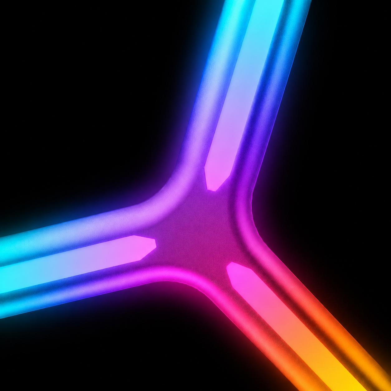 Close-up of Y-Line wall lights showing smooth RGB colour blending across each light bar