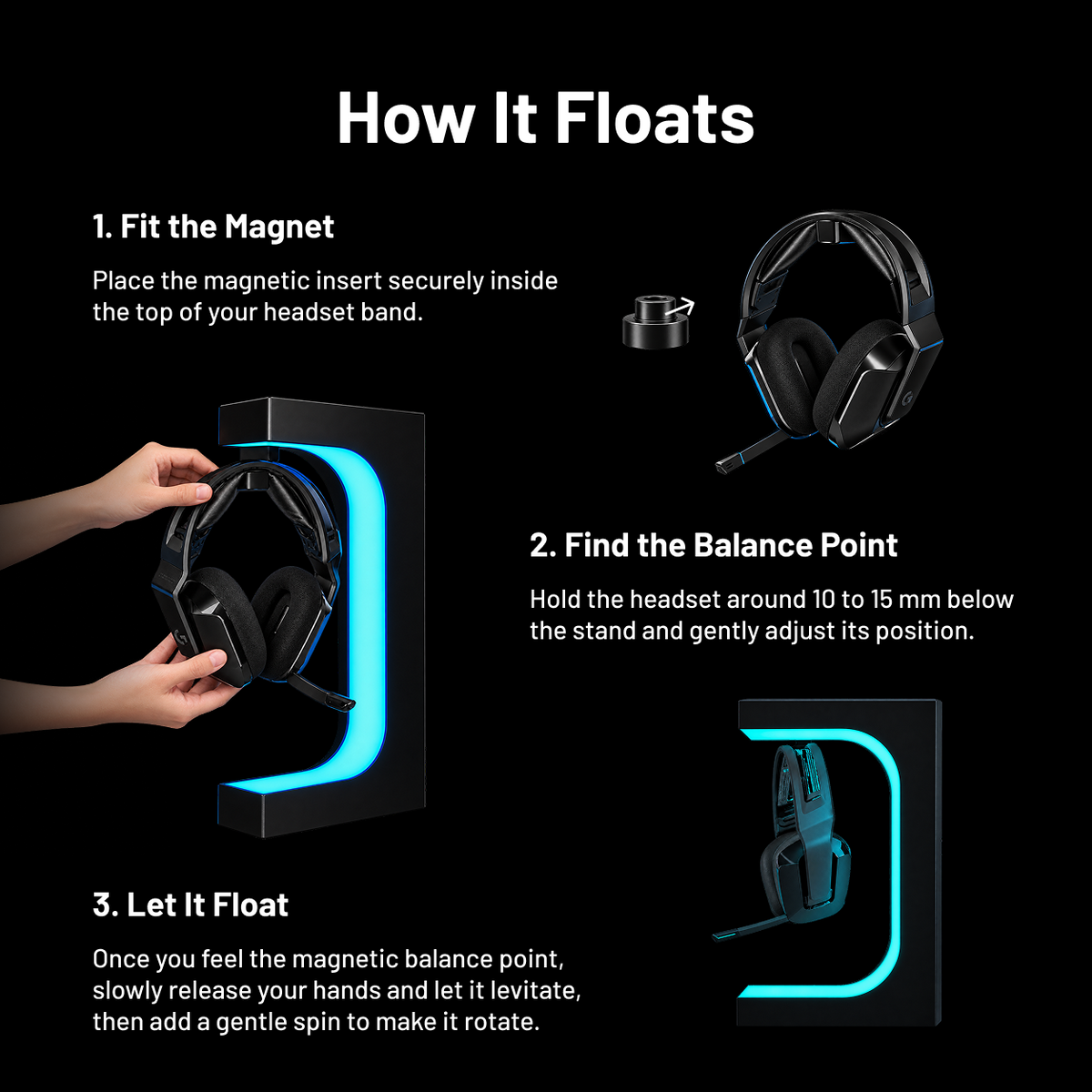 How to set up and balance a headset on the Zyko Levitating Headset Stand