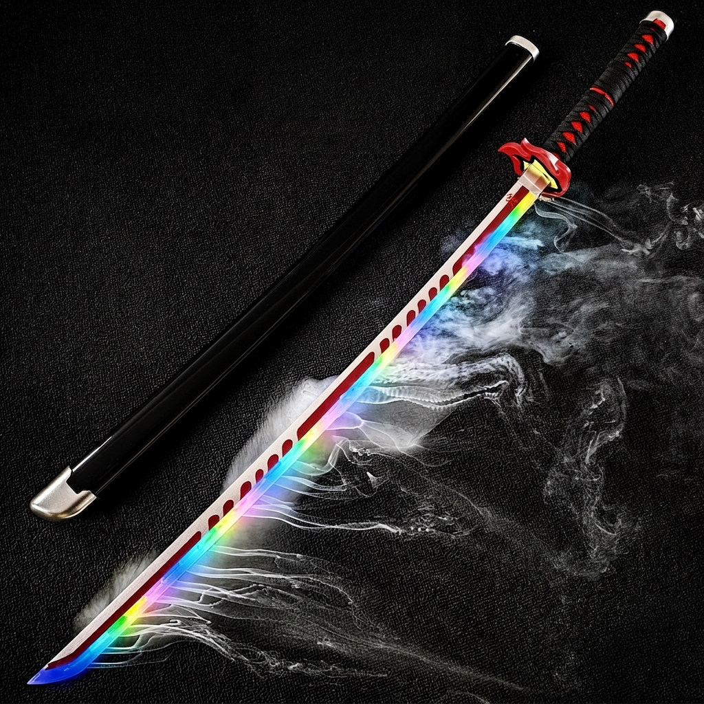 Sword with rainbow blade on a dark background