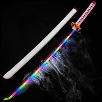 Sword with a rainbow blade and white handle on a dark background