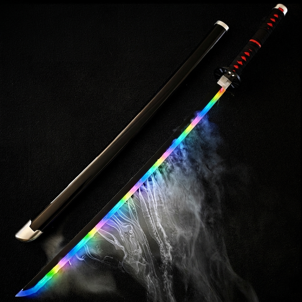 Sword with a rainbow blade on a dark background