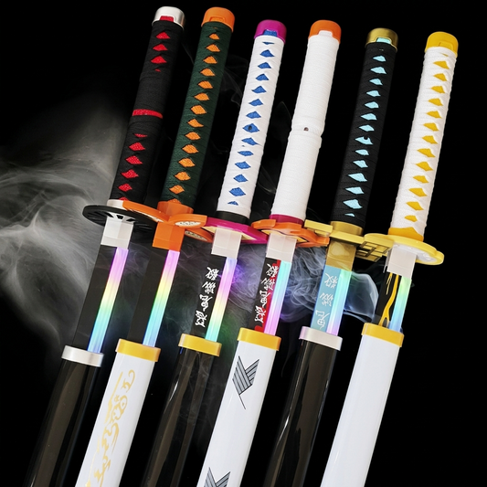 Set of colorful swords with decorative handles on a dark background