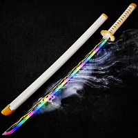 Sword with rainbow blade and white handle on a dark background