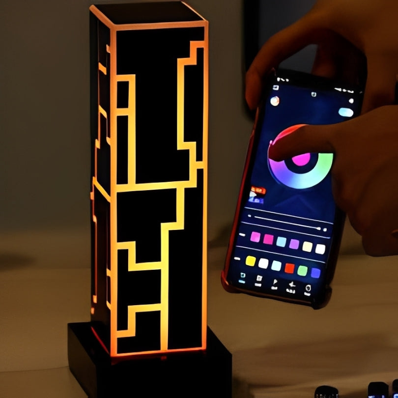 Aurora lamp controlled through a phone app with smooth colour options, showing smart lamp features and smart rgb lights capability.