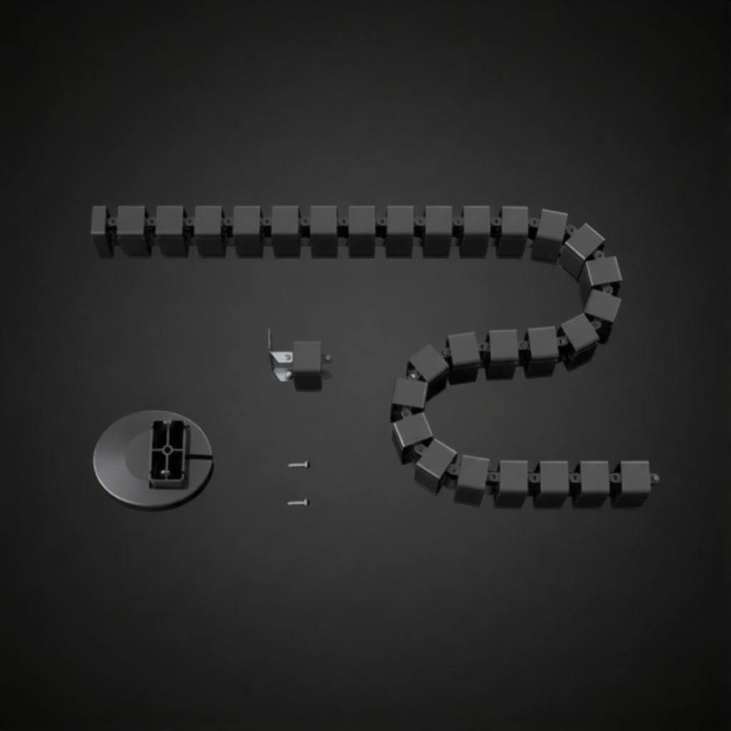 Cable management tube components including weighted base and segmented tubing for wire management solutions