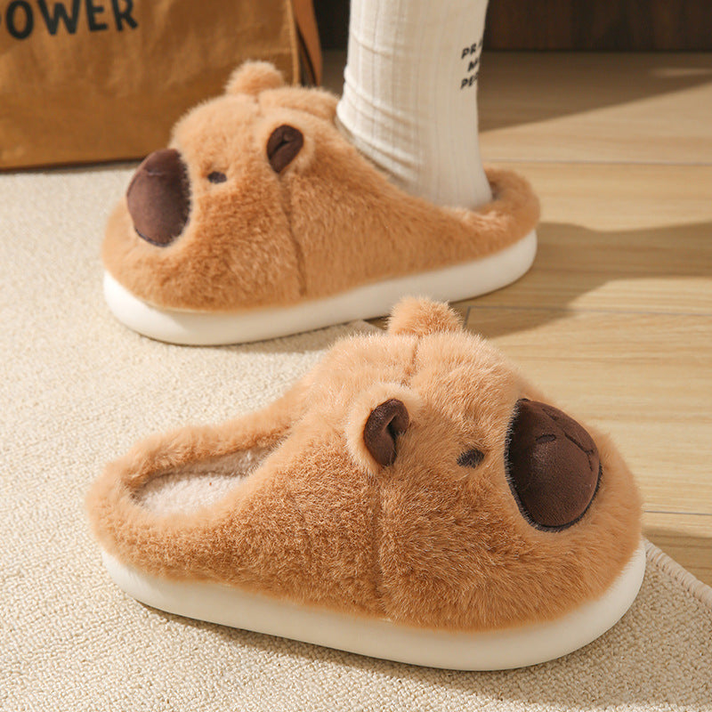 capybara plush slippers on display styled as comfortable house shoes for cozy kawaii rooms