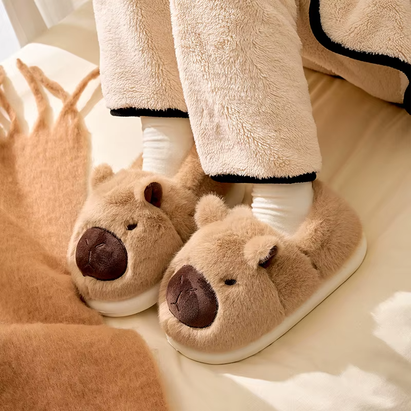 soft cozy slippers worn indoors styled as comfortable house shoes