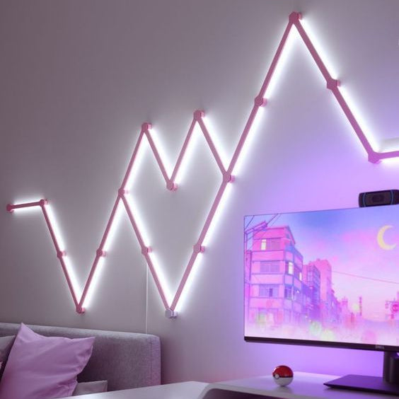 Bedroom wall with soft color lighting from smart LED light bars