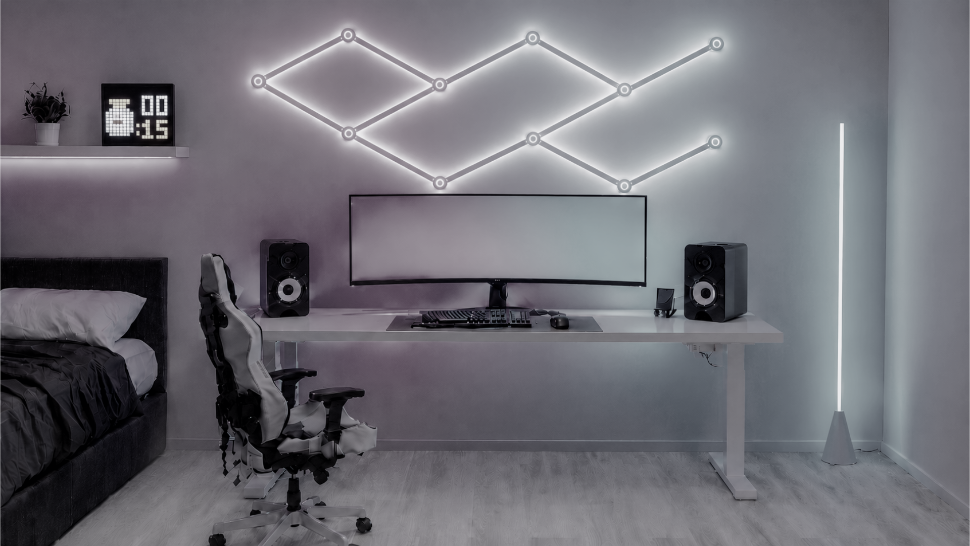 Desktop gaming setup before adding Zyko setup lighting products, showing a simple desk space ready for an RGB lighting upgrade.