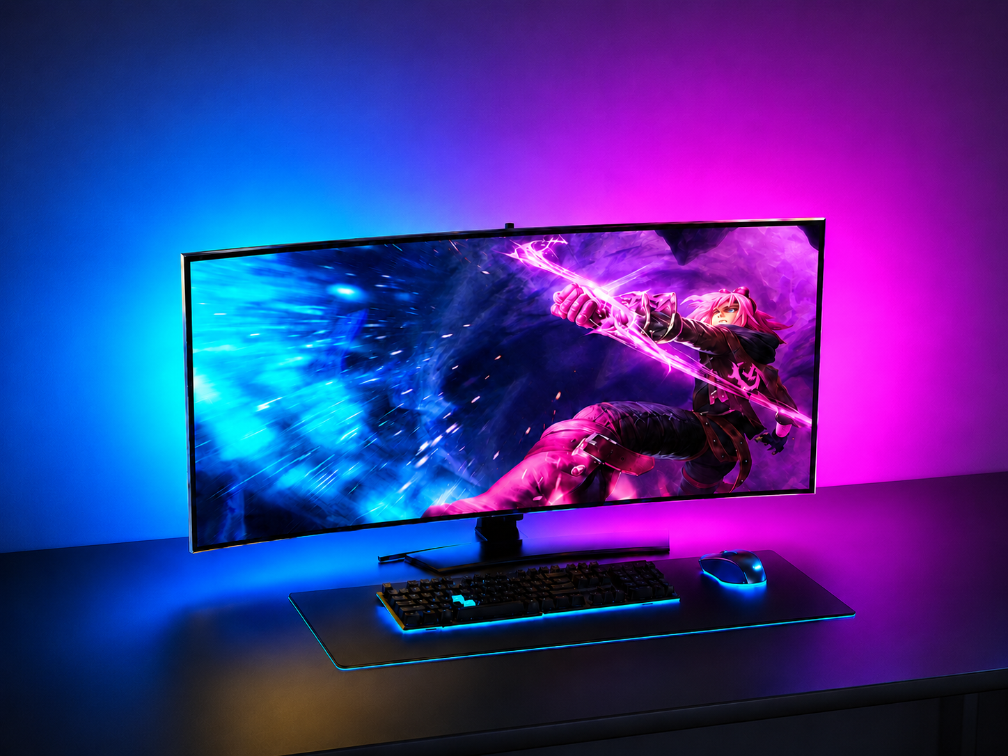 Dynamic monitor backlighting for PC and console gaming setups, delivering immersive RGB effects that enhance on-screen action and room ambience.