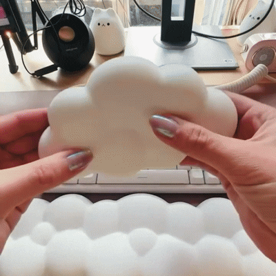 Foam wrist rest displayed as one of the best kawaii gifts, shown on a soft pastel desk setup.
