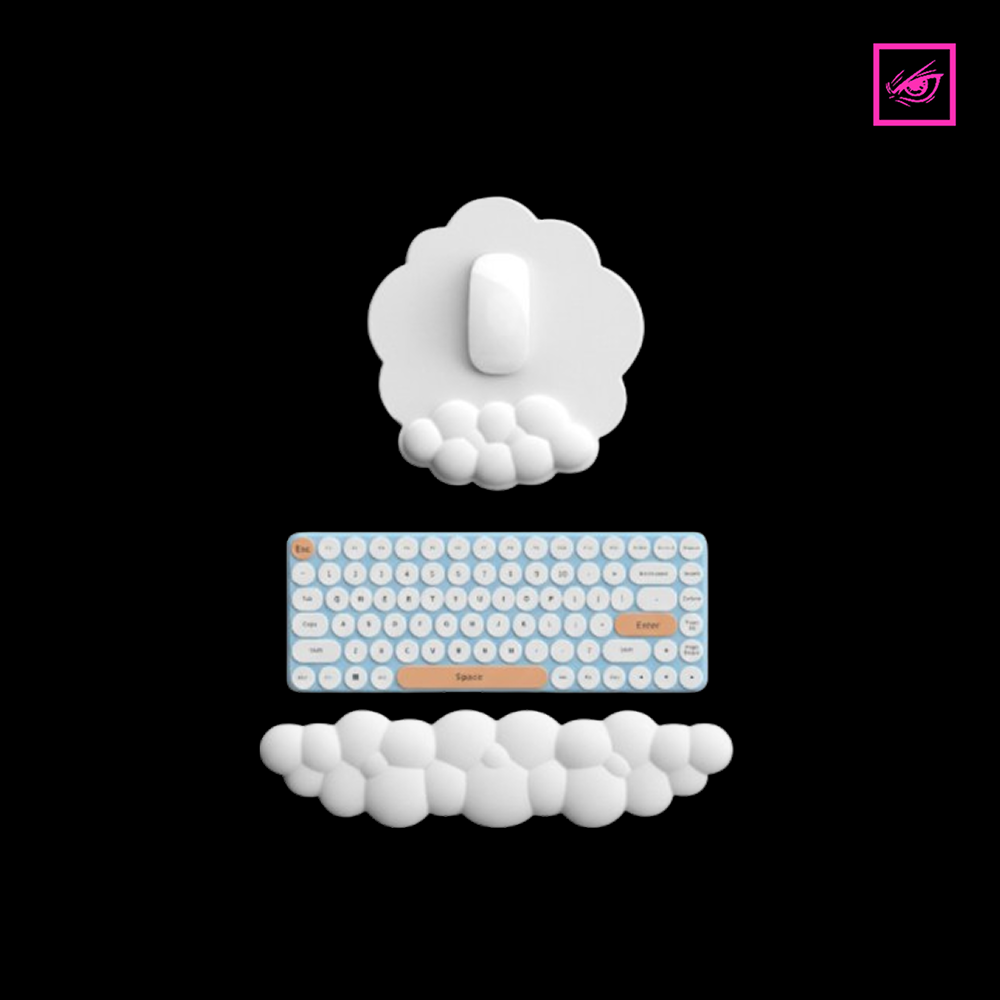 Foam wrist rest on a gaming desk with RGB lighting, styled for desk kawaii and cute kawaii room ideas.