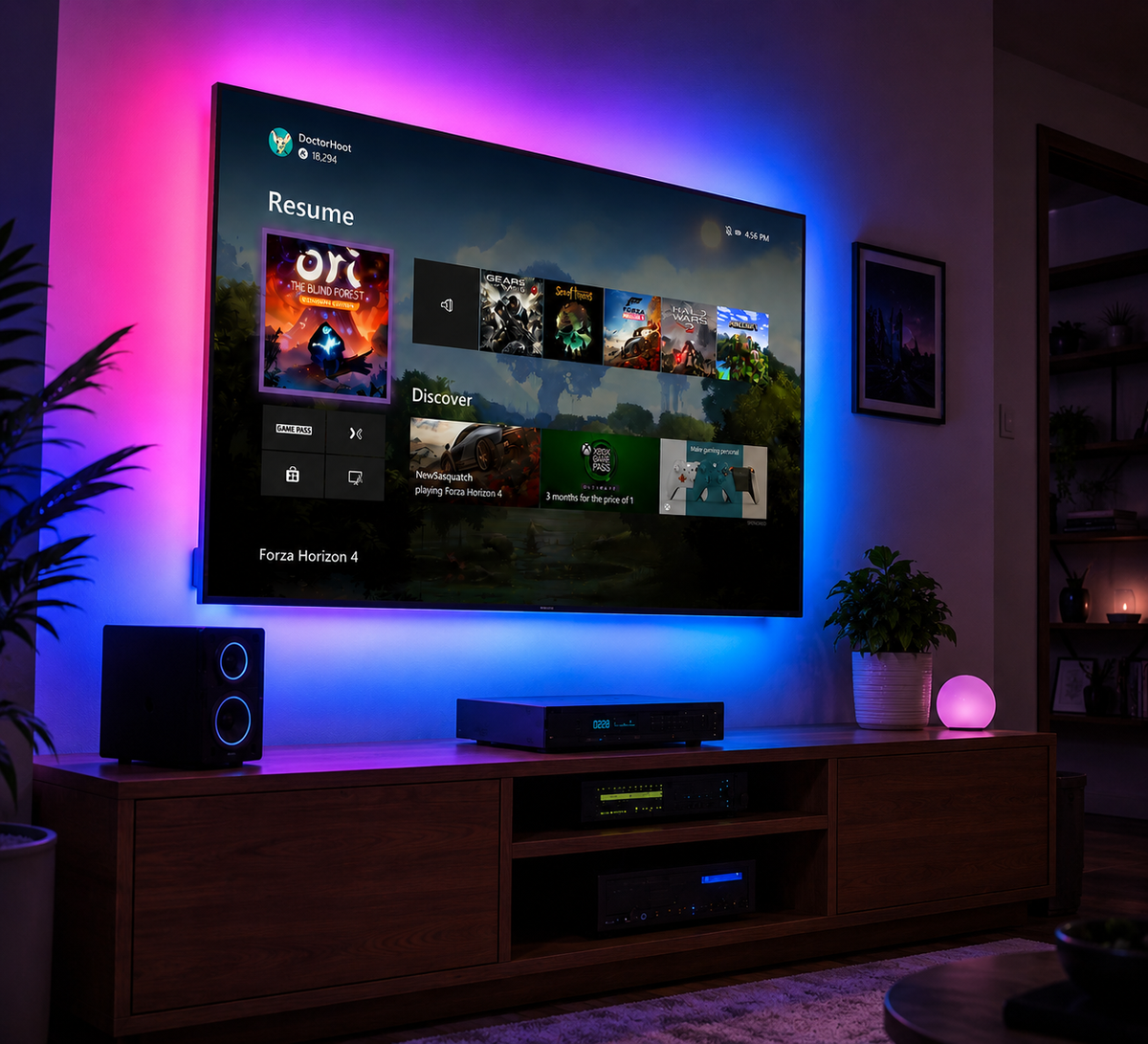 Gaming TV backlight setup with responsive ambient lighting for PS5, Xbox and other HDMI gaming devices