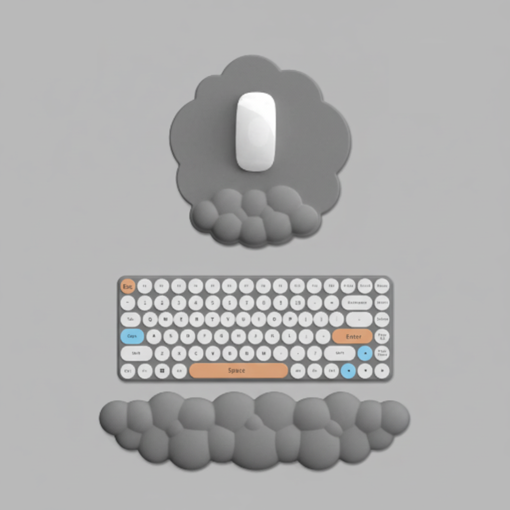 Grey foam wrist rest pairing for modern minimalist desk kawaii setups and stylish kawaii gifts.