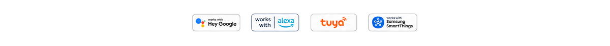 Smart home control logos for Google Home, Alexa, Tuya and Samsung SmartThings