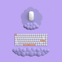 Lavender keyboard and foam wrist rest designed for desk kawaii decor and inspiring cute kawaii room ideas.
