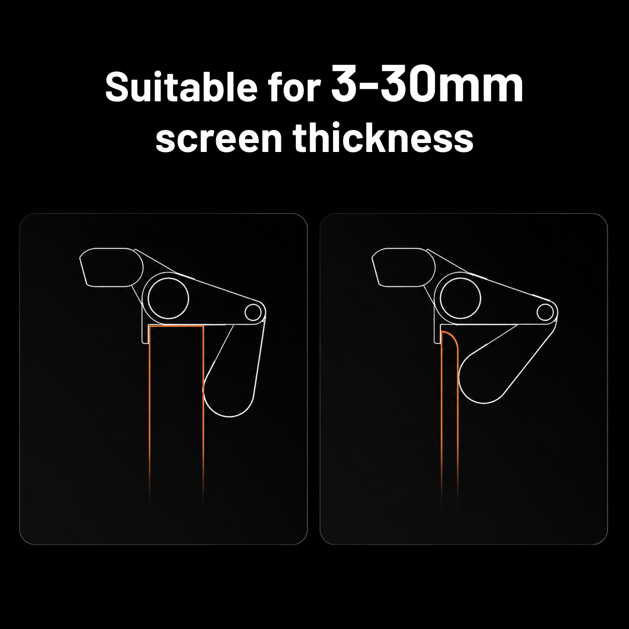 Monitor light bar clamp designed for screens between 3mm and 30mm thick