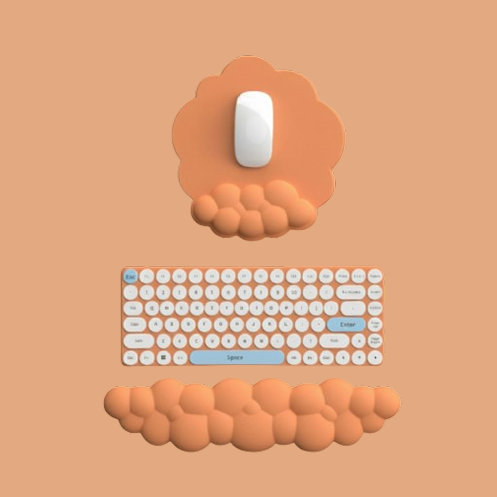 Orange foam wrist rest styled as a cozy desk accent, ideal for ergonomic wrist rest for keyboard support and kawaii gifts appeal.