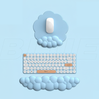 Pastel blue keyboard and wrist rest combo ideal for soft, cute kawaii room ideas or thoughtful kawaii gifts.