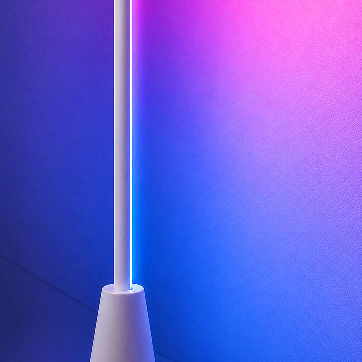 Smart RGB floor lamp glowing beside a gaming setup