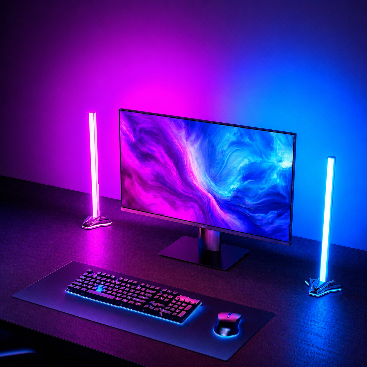 RGB monitor light strip designed for desktop setups, delivering vibrant colour effects behind the screen and transforming the overall gaming atmosphere.