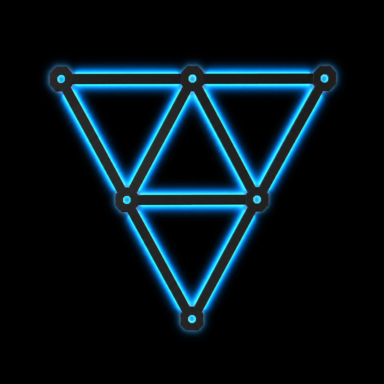 Neon blue geometric symbol on a black background