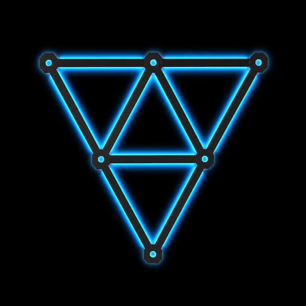 Neon blue geometric symbol on a black background