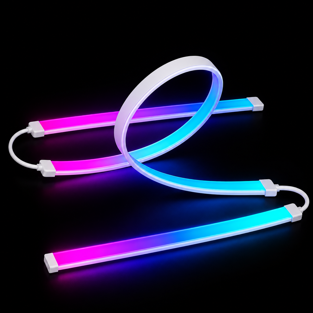 RGBIC monitor backlight strip with pink and blue gradient lighting