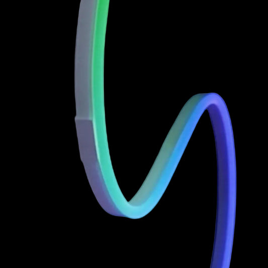 RGBIC rope lights creating a neon wave wall design in a bedroom