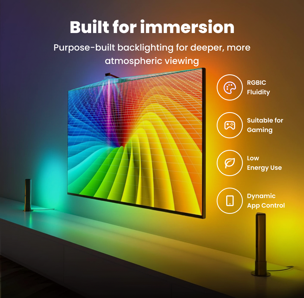 RGBIC strip lights for TV displaying smooth colour transitions