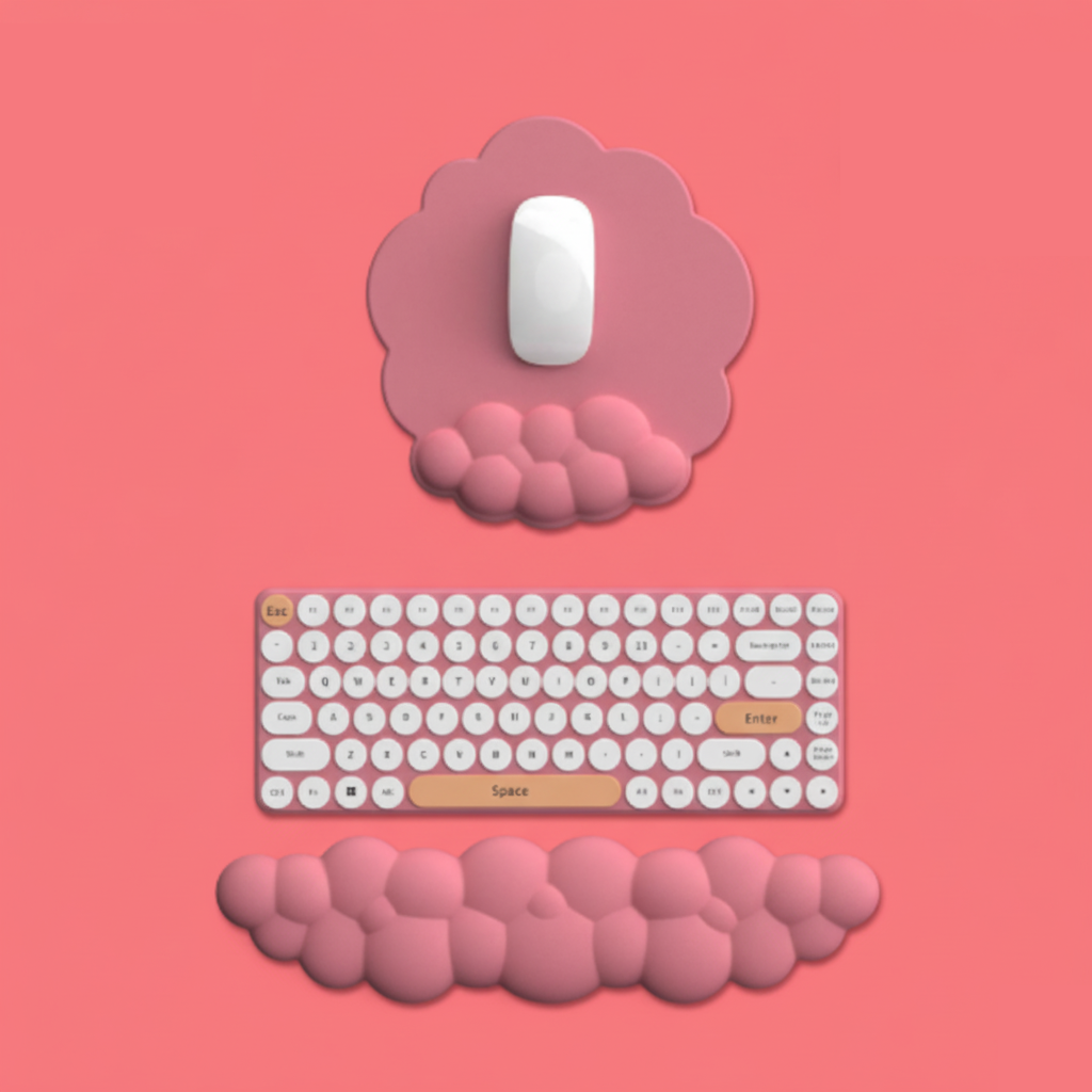 Rose red foam wrist rest for bright workspaces, balancing cute kawaii room ideas with ergonomic wrist rest for keyboard comfort.
