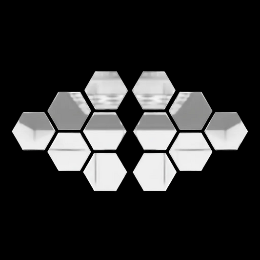 silver acrylic wall mirrors arranged neatly on dark textured wall for reflective modern decor